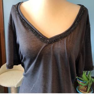 NWT Gray Top w/ beading